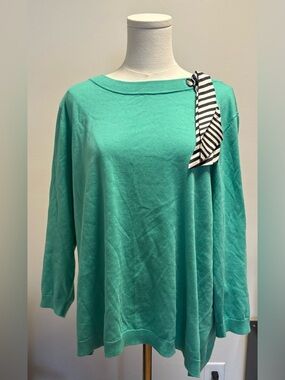Talbots Plus Green Sweater W/silk Scarf Accent Woman’s 2X